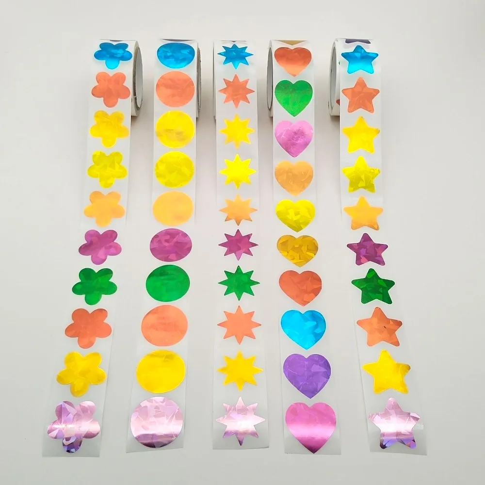 1000Pcs/set 2.5cm Laser Sparkle Stickers Colorful Star Heart Circle Flower Self Adhesive DIY Craft Scrapbooking Reward Stickers