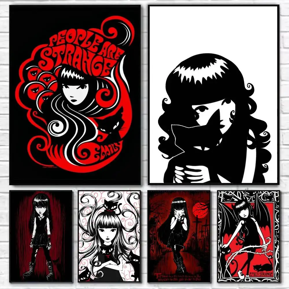 E-Emily the Strange Waterproof Self-Adhesive Wall Poster for Bedroom Living Room Home Decor