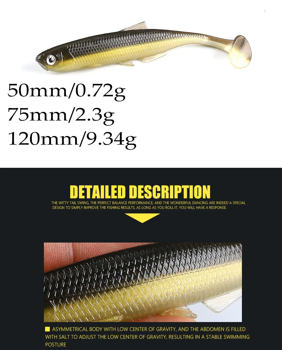 Supercontinent Leanness ShadTeez T-Tail 5cm/7.5cm/12cm Hecht Zander Raubfisch-Angelköder mit 3D-Augen Weichköder Angelköder – Detail 1