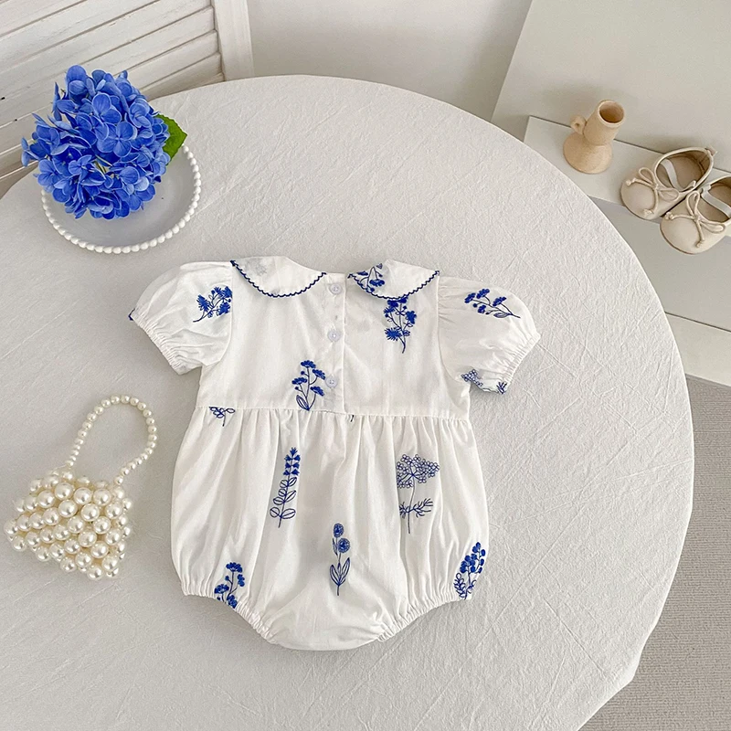 Sommer Neu 0-24M Bodysuit Puffärmel Baby Mädchen Kleidung Mädchen Retro Peter-Pan-Kragen Jumpsuit Kinder-Stil Strampler – Detail 1