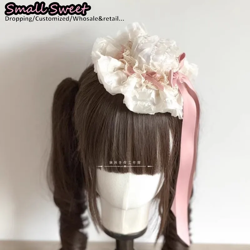 

Handmade Gothic Lolita Lovely Lace Bow Hat Hairpin Subculture Y2K Halloween Top Hat Headpiece Women Hair Clip Hair Accessories