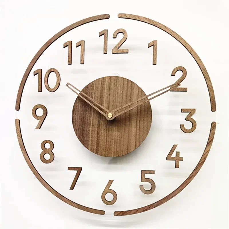 New Solid Wood Living Room Wall Clock Silent Nordic Digital Clock Transparent Acrylic Clock for High-End Decoration