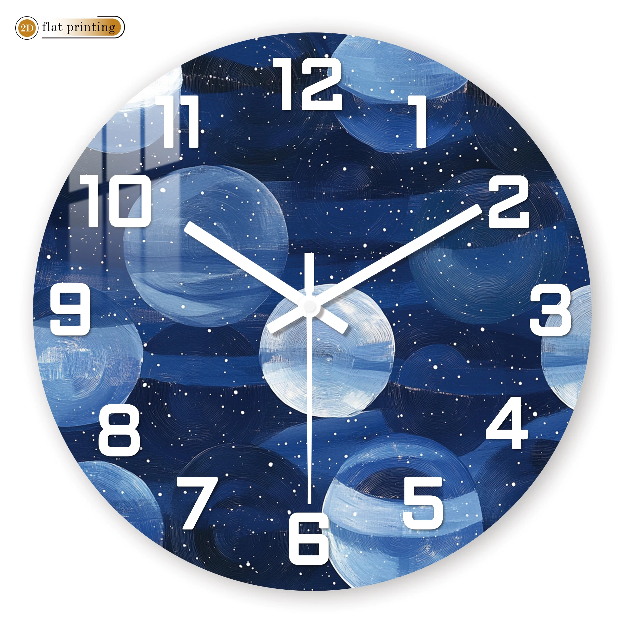 Starry Night Sky Design Wall Clock, Deep Blue Cosmic Home Office Decor, Silent Quartz Movement Decorative Timepiece