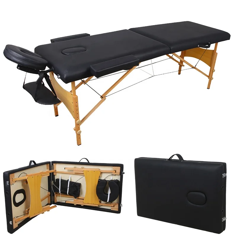 

Factory direct sale foldable 2 fold massage bed portable wooden beauty salon lash bed facial bed