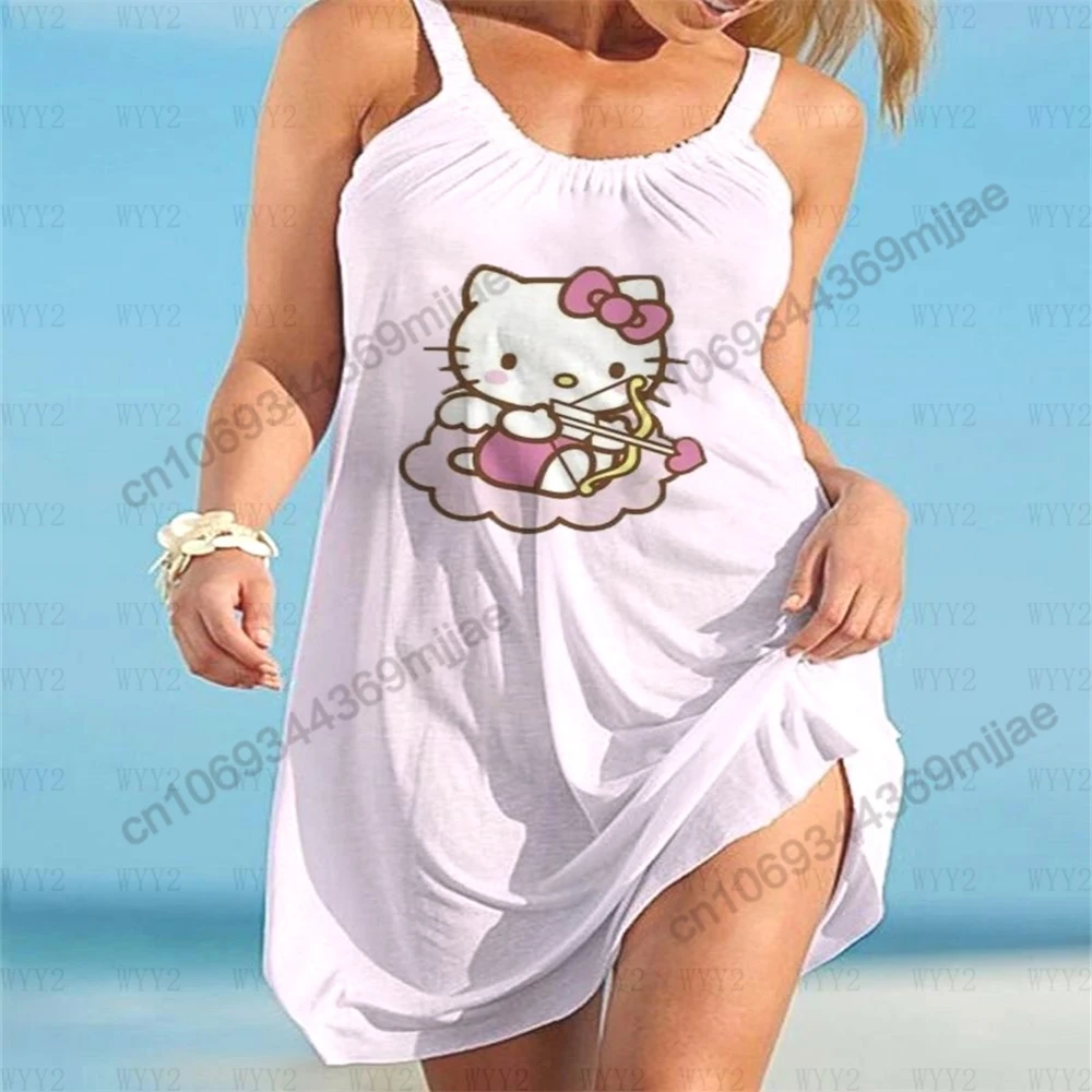 HelloKitty-Top redondo com pescoço para mulheres, camiseta feminina, vestidos de praia, roupas Y2K, camiseta Zevity, roupas de verão, 2023