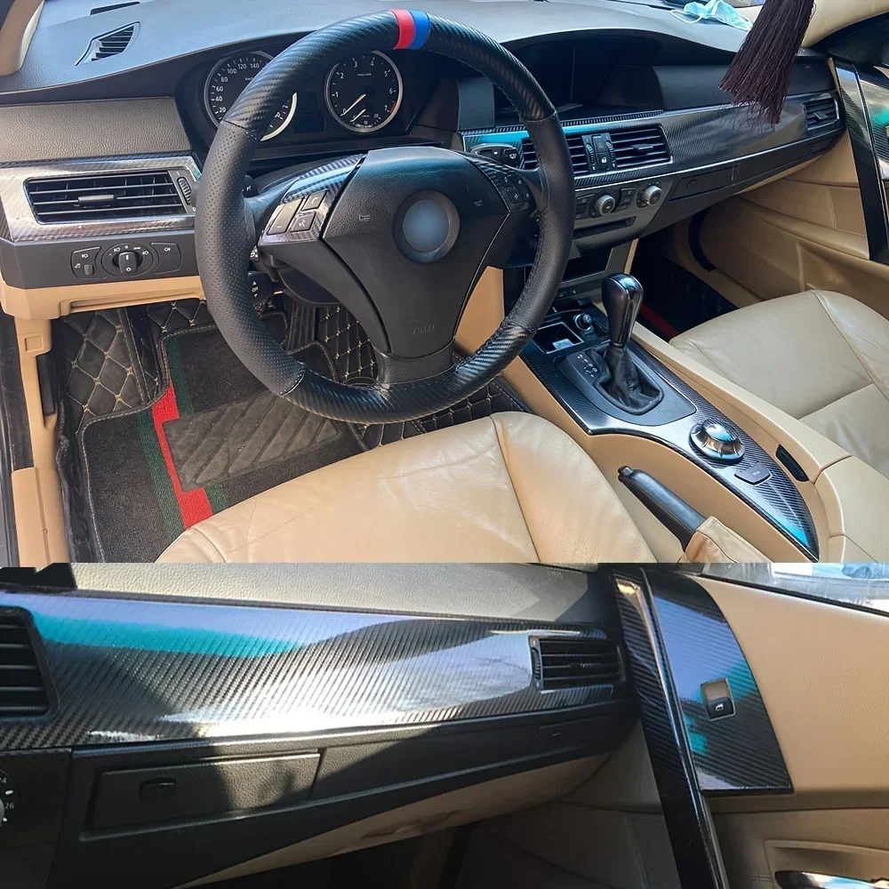 Carbon Fiber For BMW 5 Series E60 E61 2003-2010 Car Film Interior Stickers Center Console Gear Dashboard Air Door Handle