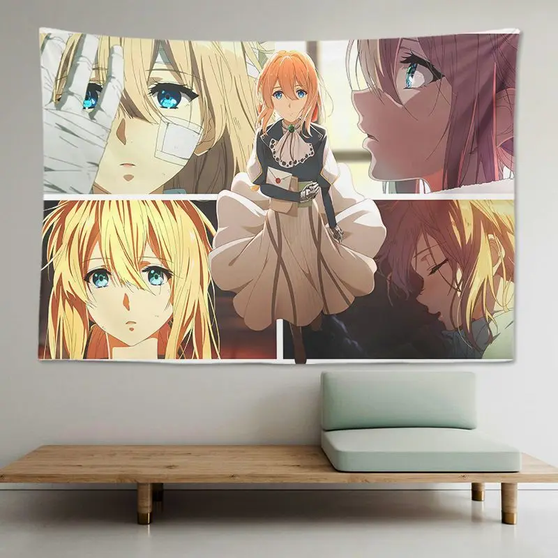 VIKAMA Cute Anime Girl Violet Evergarden Tapestry Kawaii Aesthetic Wall Hanging for Teen Bedroom Dorm College Otaku Room Decor
