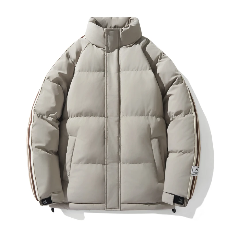 

Теплая хлопковая куртка Thi для молодых мужчин, зимняя повседневная свободная посадка, длинный воротник-стойка, без шапки, пальто в полоску, верхнее...