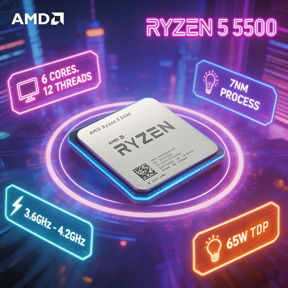 New AMD Ryzen 5 5500 R5 5500 6 Core 12 Thread 3.6GHz 4.2GHz AM4 65W Desktop Gaming CPU Processor