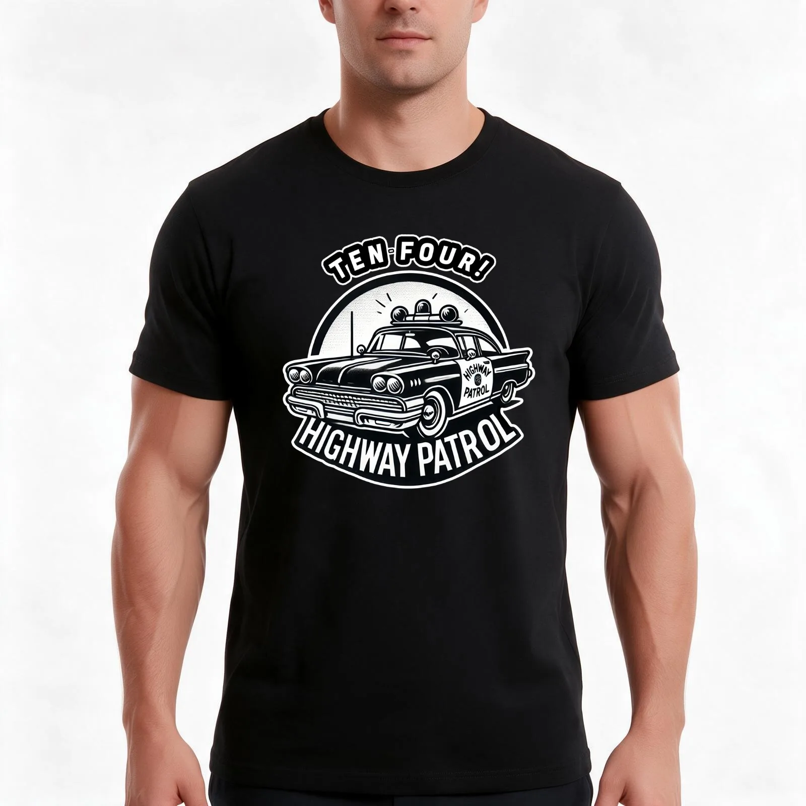 Ten-Four! Vintage Highway Patrol Design T-Shirt, Summer Casual Cotton Tee, Oversized Streetwear Tops, Vintage Graphic Print