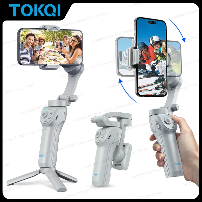 TOKQI M01 3-Assige Trillingsvrije Handheld Gimbal Telefoon Stabilisator, Opvouwbare Houder met Selfie Statief en Invullicht, Ideaal voor Vlogging en TikTok Video-opnames op iPhone en Android