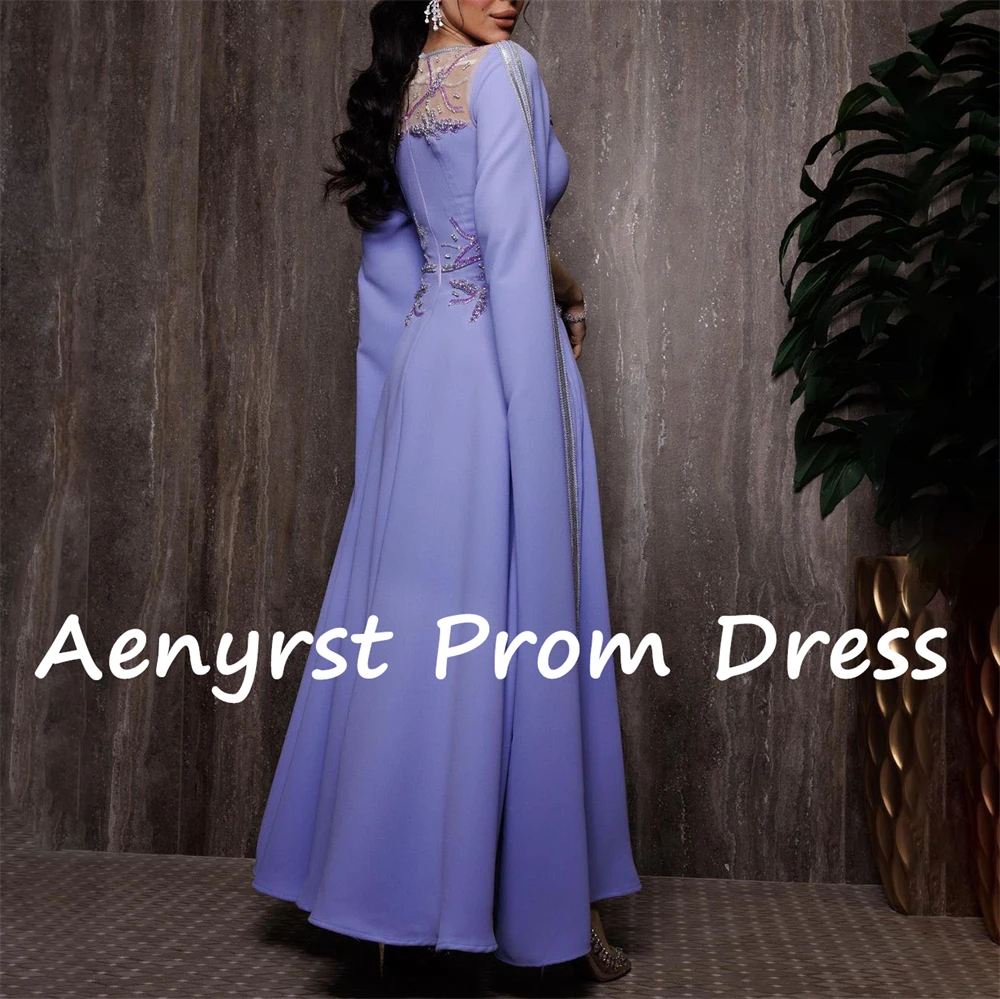 Aenyrst Purple V Neck Long Sleeves Evening Dresses For Women A Line Chiffon Beading Prom Dress Floor Length Formal Party Gowns