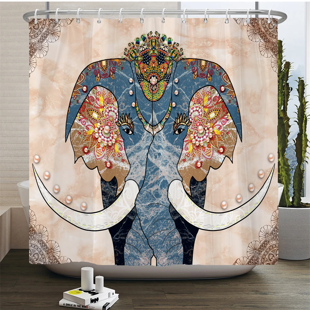 Indian Elephant Shower Curtain 3D Print Boho Bathroom Curtain Frabic Waterproof Polyester 180x180cm Bath Curtains With Hooks