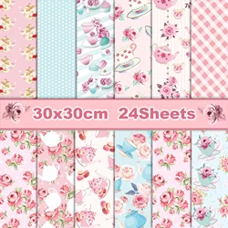 24pcs Tea Time Flower Desert DIY Craft Paper Party Gifts Decorative Packing Craft Wrapping Papers 30*30cm