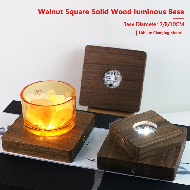 

Wireless Black Walnut Square Luminescent Base Charging Night Light Acrylic Craft Lamp Holder Crystal Ball Base