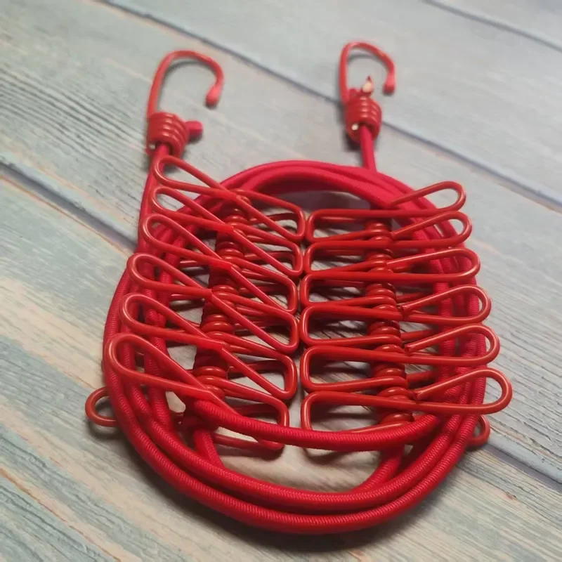 Portable Outdoor Clothesline with 12 Windproof Clips Elastic Travel Laundry Rope for Camping Hiking Drying Clothes Colored
