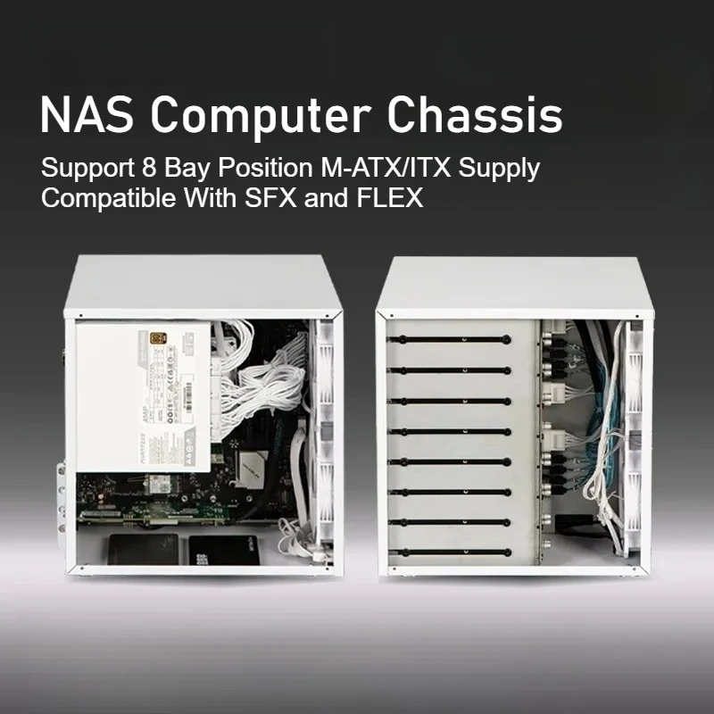 8-Bay Computer Chassis 21.8L MATX PC Case Support ATX Power Supply Full-Height PCIE