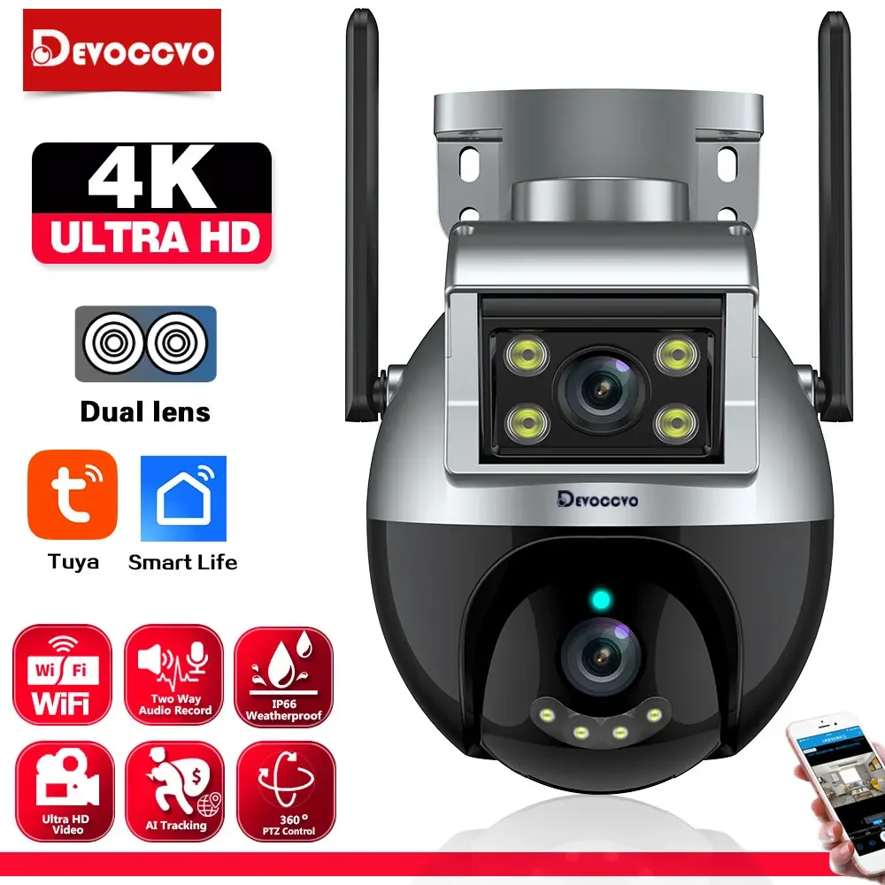 

Tuya 4K Outdoor Dual Lens Wifi IP Camera with Auto Tracking PTZ Wireless CCTV Security Surveillance camera Color Night Vision