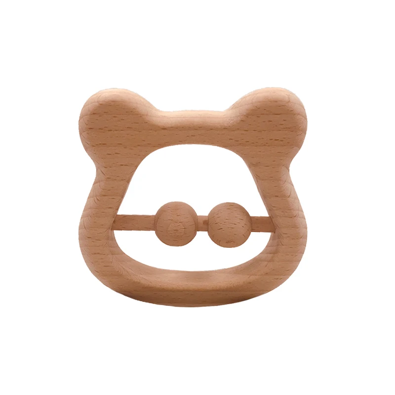 ABCPICK Beech Wooden Cartoon Animals Bear Rattles Baby Molar Toys Wooden Teething Toys For Newborn Baby Teethers Bear Toys