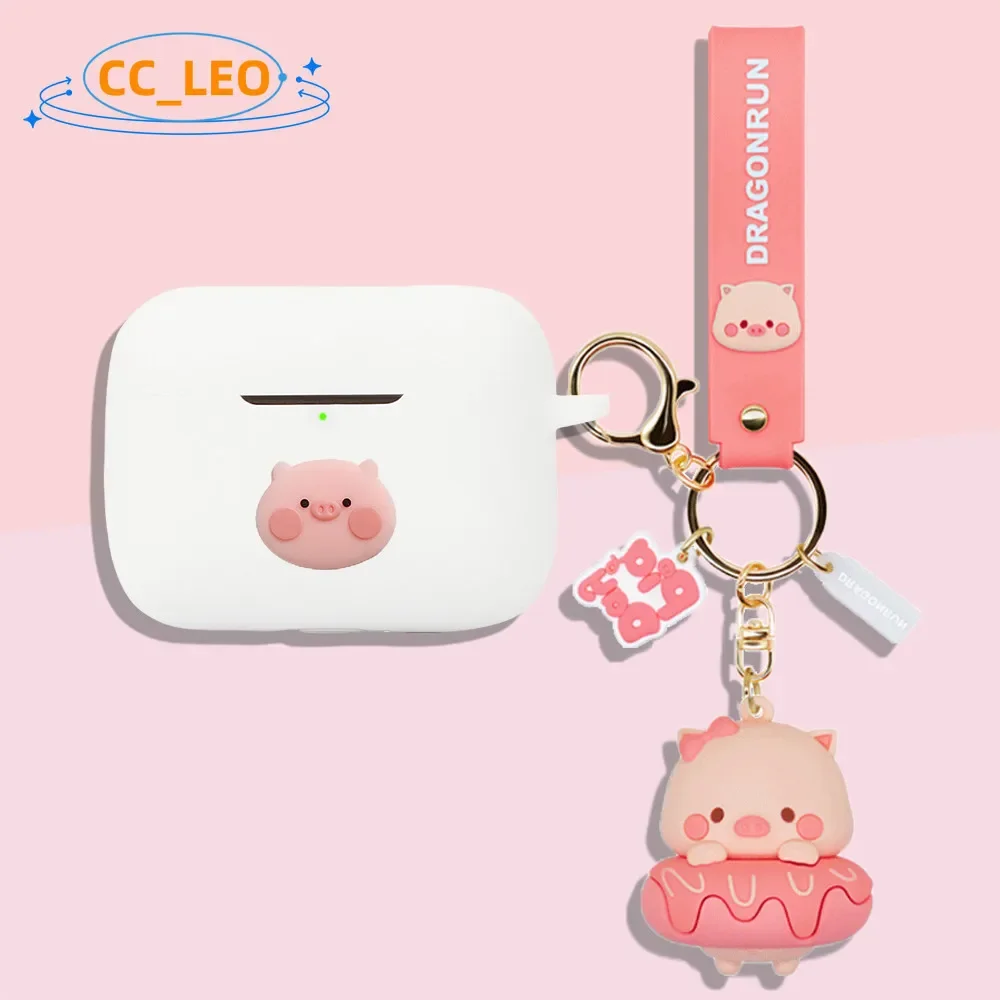 For Marshall MOTIF II ANC Case Cute Piggy Keychain Pendant Lucky Cat MOTIF II ANC Silicone Soft Case Shockproof Protective Cover