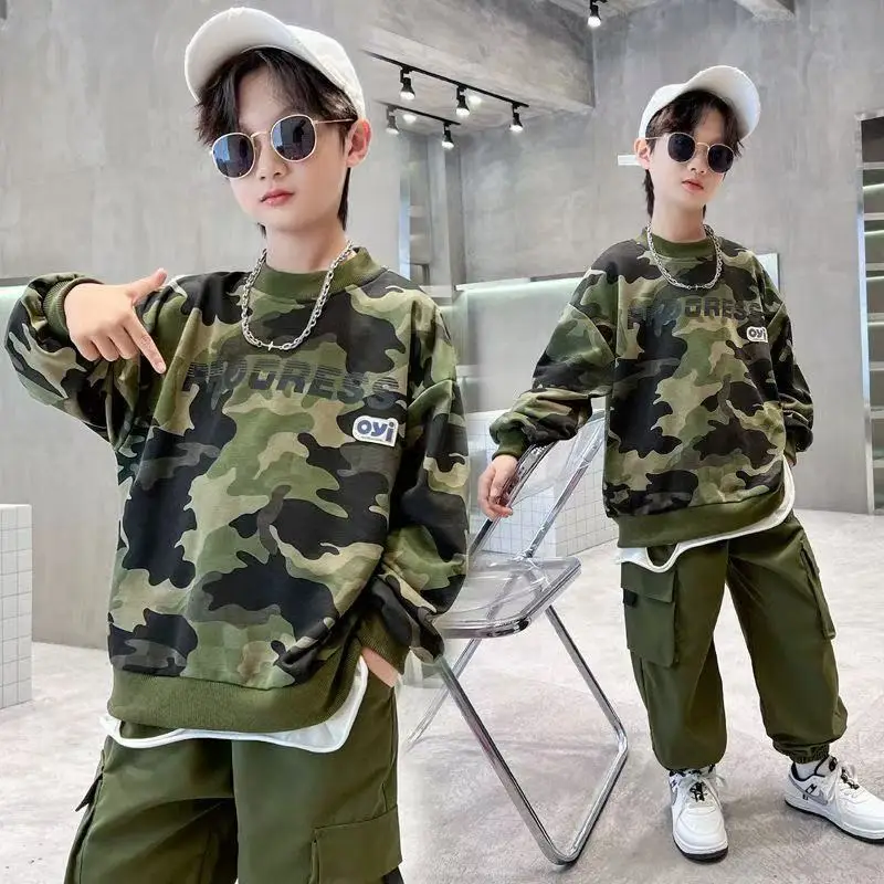 

Boys' Spring and Autumn Set 2025 New Children's Workwear Korean Version Boys' American Retro Letter Two-piece Set Kids Outfits