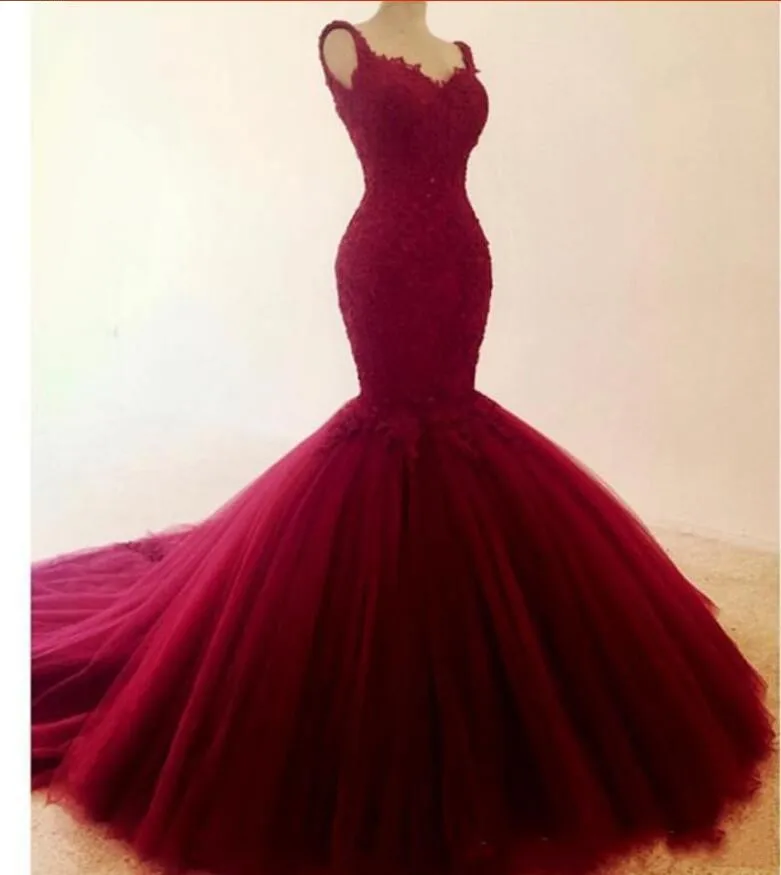 

ANGELSBRIDEP Mermaid Prom Dresses Party Dress Burgundy Vestidos de festa Fashion Strap Applique Court Train Formal Wedding Gowns