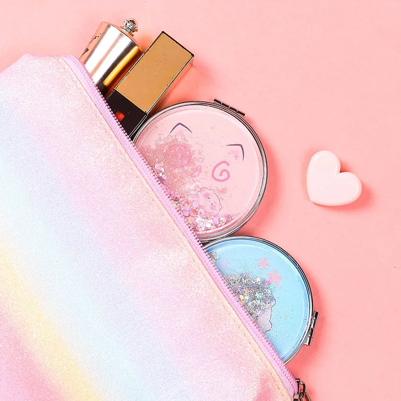 CX270 Quicksand Makeup Mirror Cute Pocket Mirror Makeup Vanity Portable Foldable Vanity Mirror Hand Mirror Compact Mirrors