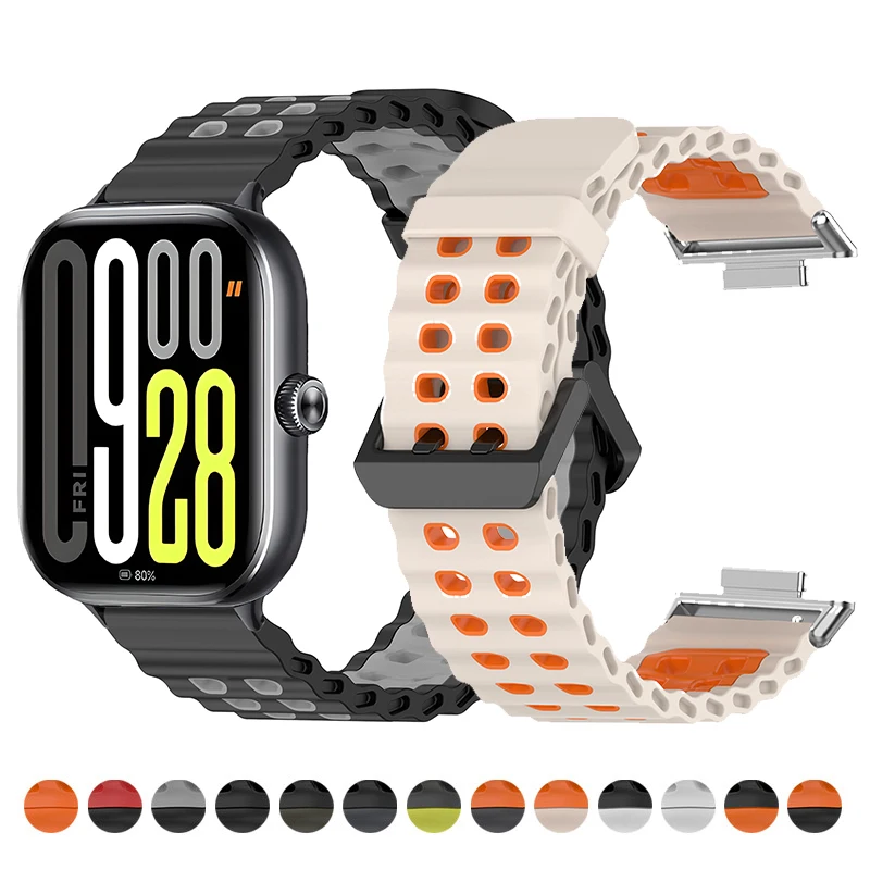 سوار معصم من السيليكون لساعة Redmi 5 حزام لساعة Redmi Watch4 Xiaomi Mi Band 8 Pro/9 Pro سوار رياضي كوريا قابل للتنفس بلونين