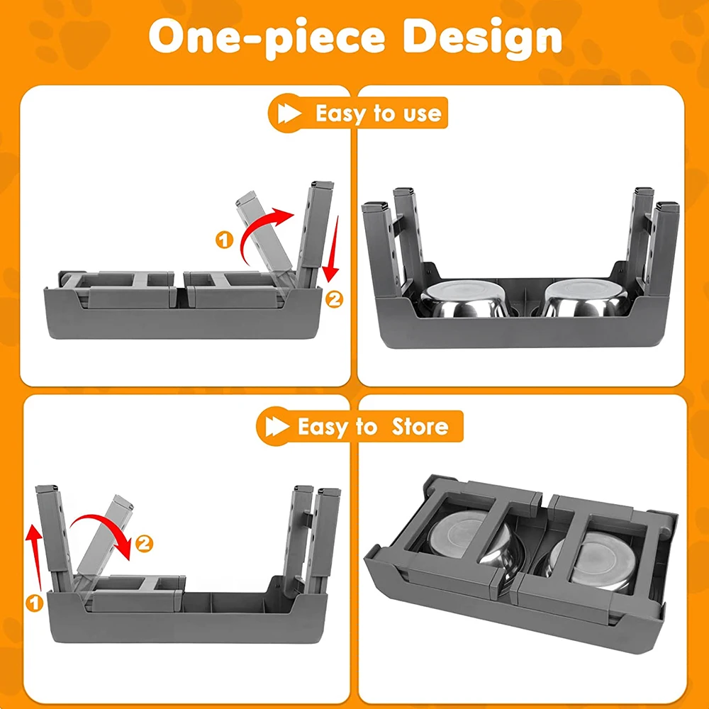 Elevated Dog Bowls,4 Adjustable Heights,Raised Dog Bowl Stand with 2 Stainless Steel Dog Food Bowls,for Large Medium Small Dogs