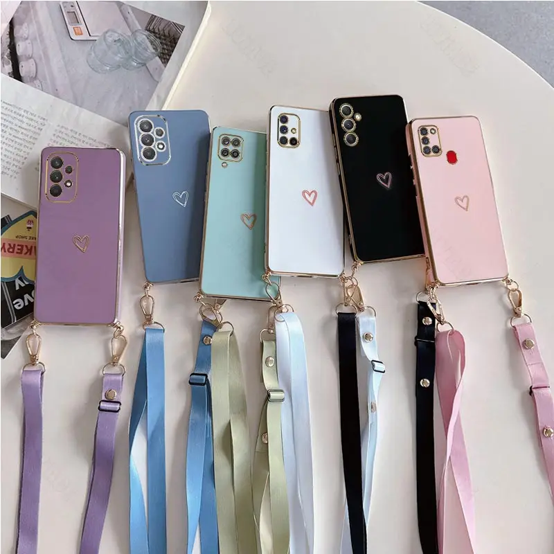 A 54 34 04 14 24 Love Heart Crossbody Lanyard Case For Samsung Galaxy A14 A24 A54 A34 5G A04 A05S A20 A10 A50 A30 A750 Cover