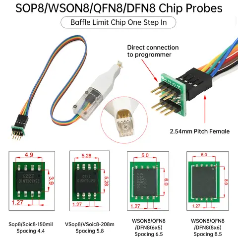 SOP8 WSON8 QDFN8 Micro Chip Spring Pin Test Probe IC Program Burning Read Write Socket Flash Chip Burner 4.4/5.8/6.5/8.5