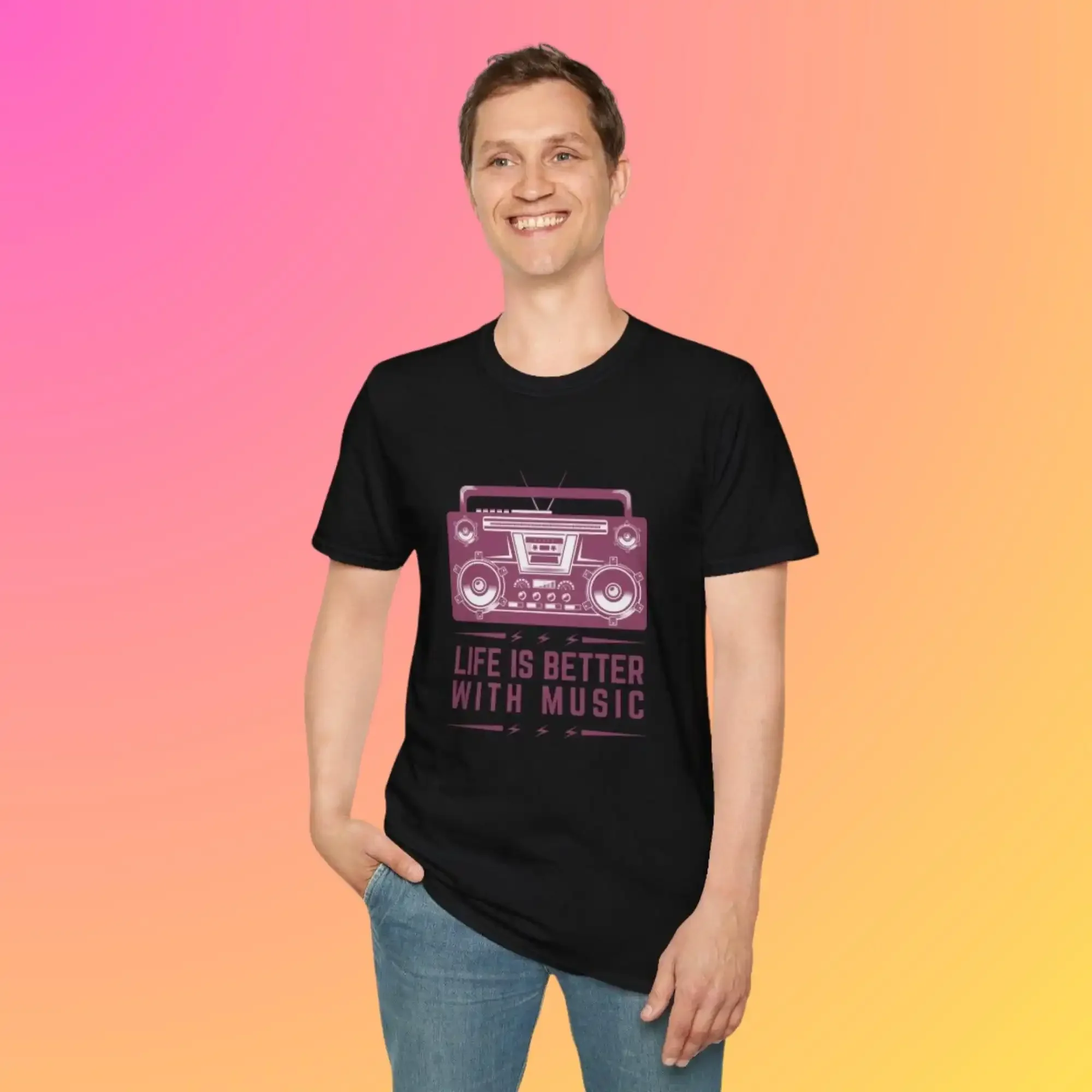 Vintage Boom Box T Shirt Life Is Better With Music Retro Trendy Lover Cool 80s