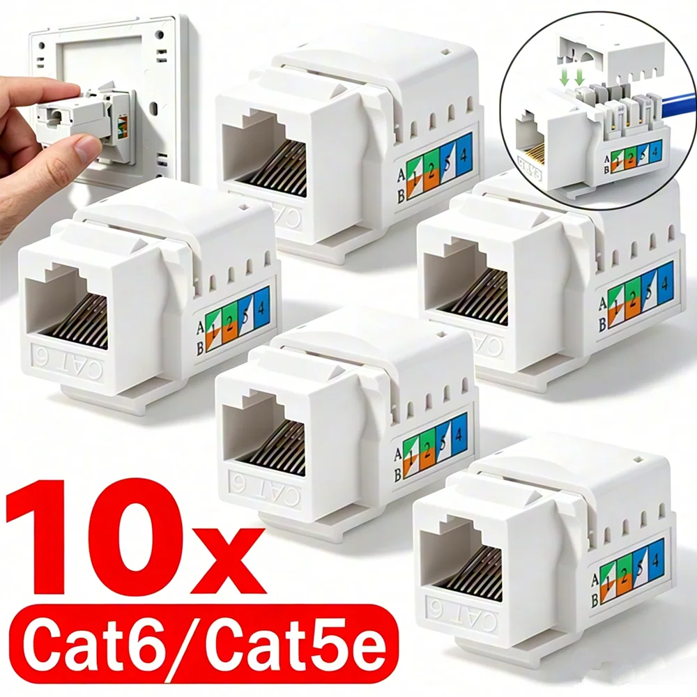 1-10PCS Cat6 Cat5e RJ45 Keystone Jack Crimp-On Network Information Module Ethernet Wall Jack CAT6 CAT5E Network Coupler Adapter