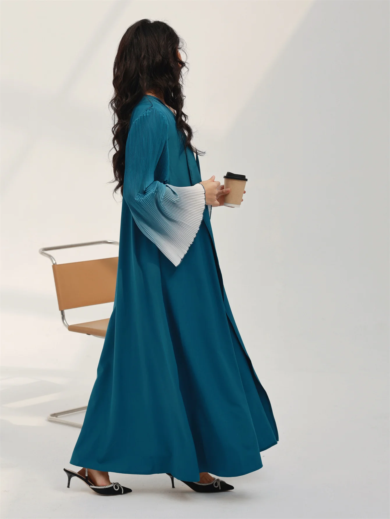Abaya musulmane à manches évasées pour femmes, abayas arabes décontractées, caftans turcs, robes maxi islamiques, jilbabs du moyen-orient, devant ouvert élégant