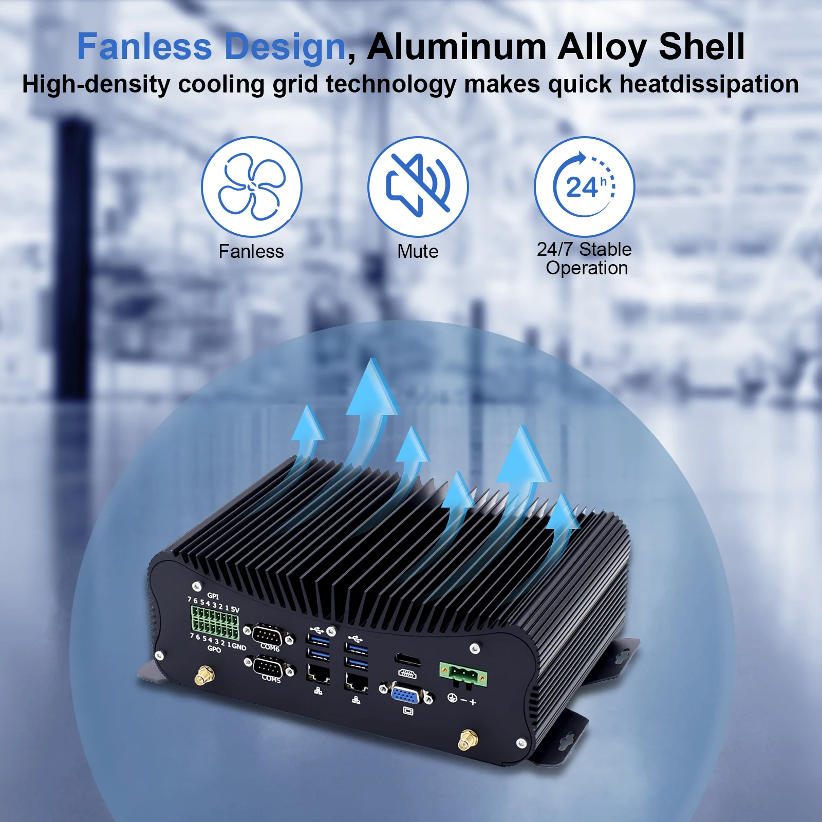 HYSTOU Mini PC industriale senza ventola 6RS232 Intel Core i5-7360U i7-7560U Ampia tensione GPIO USB RS232 WiFi2.4G+5G Windows10 Linux Co