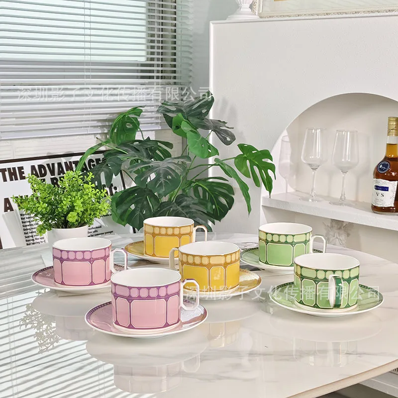 

Modern European Minimalist Bone China Coffee Cup and Saucer Set Luxury Style for Afternoon Tea At Home or Gift