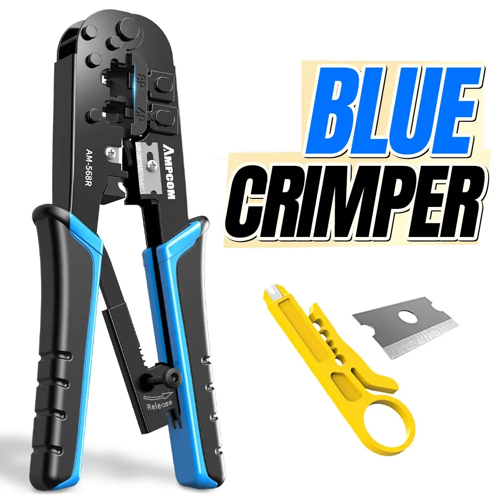AMPCOM RJ45 Crimper RJ11 RJ45 Crimpzange Ethernet Netzwerk LAN Kabel Crimper Cutter Stripper Zange für 6P 8P RJ11 RJ12 RJ45