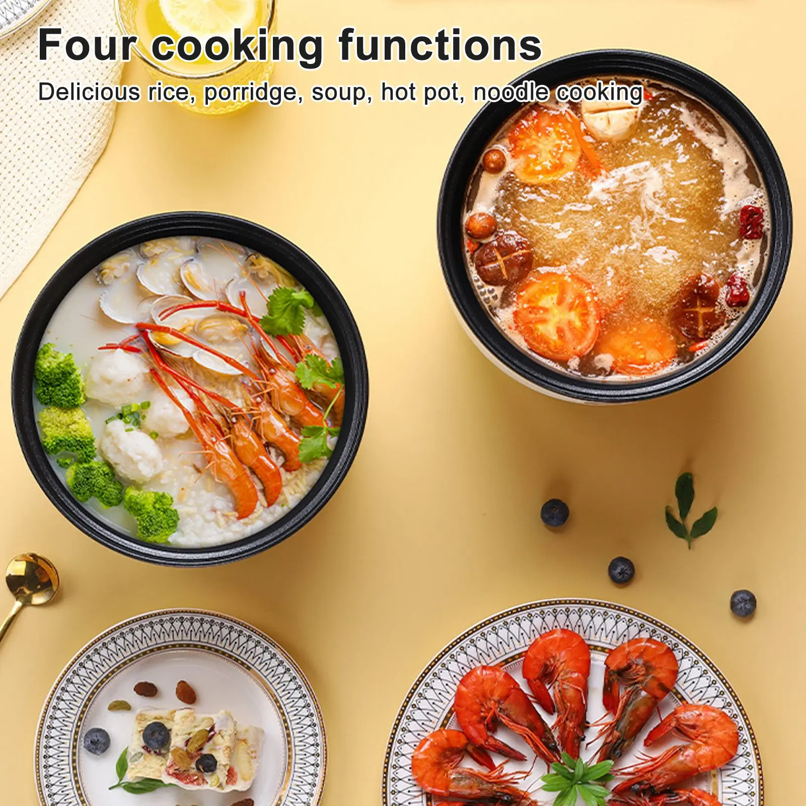 Olla arrocera eléctrica multifuncional de 1,8 L, doble capa, antiescaldaduras, antiadherente, olla de Cocina eléctrica para fideos, sopa, guisar, Stea