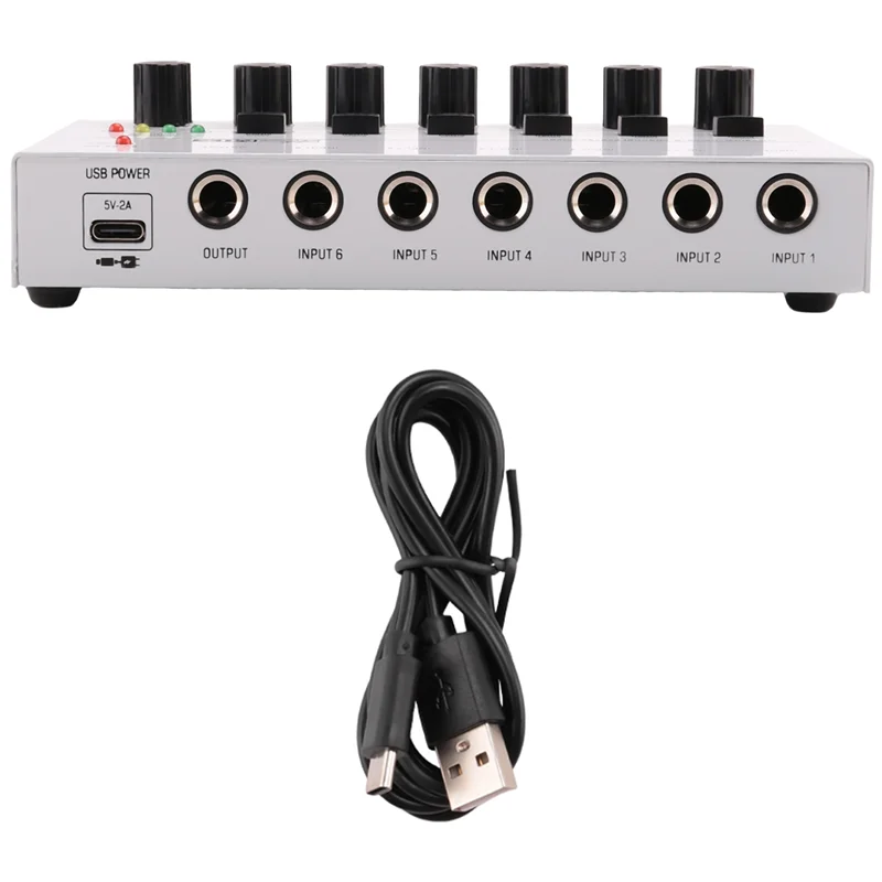 

A37T-1 Piece 6 Channels Audio Mixer Mini Stereo Mixer 6.35MM Low-Noise USB Mixer For Recording Studio ,White
