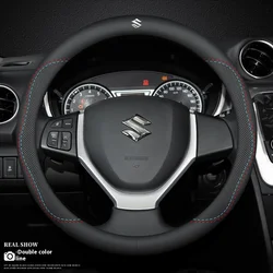 Car Leather Ventilate Anti-Slip Steering Wheel Cover For Suzuki S-Cross Swift SX4 Vitara Jimny Grand-Vitara Baleno Ciaz Samurai
