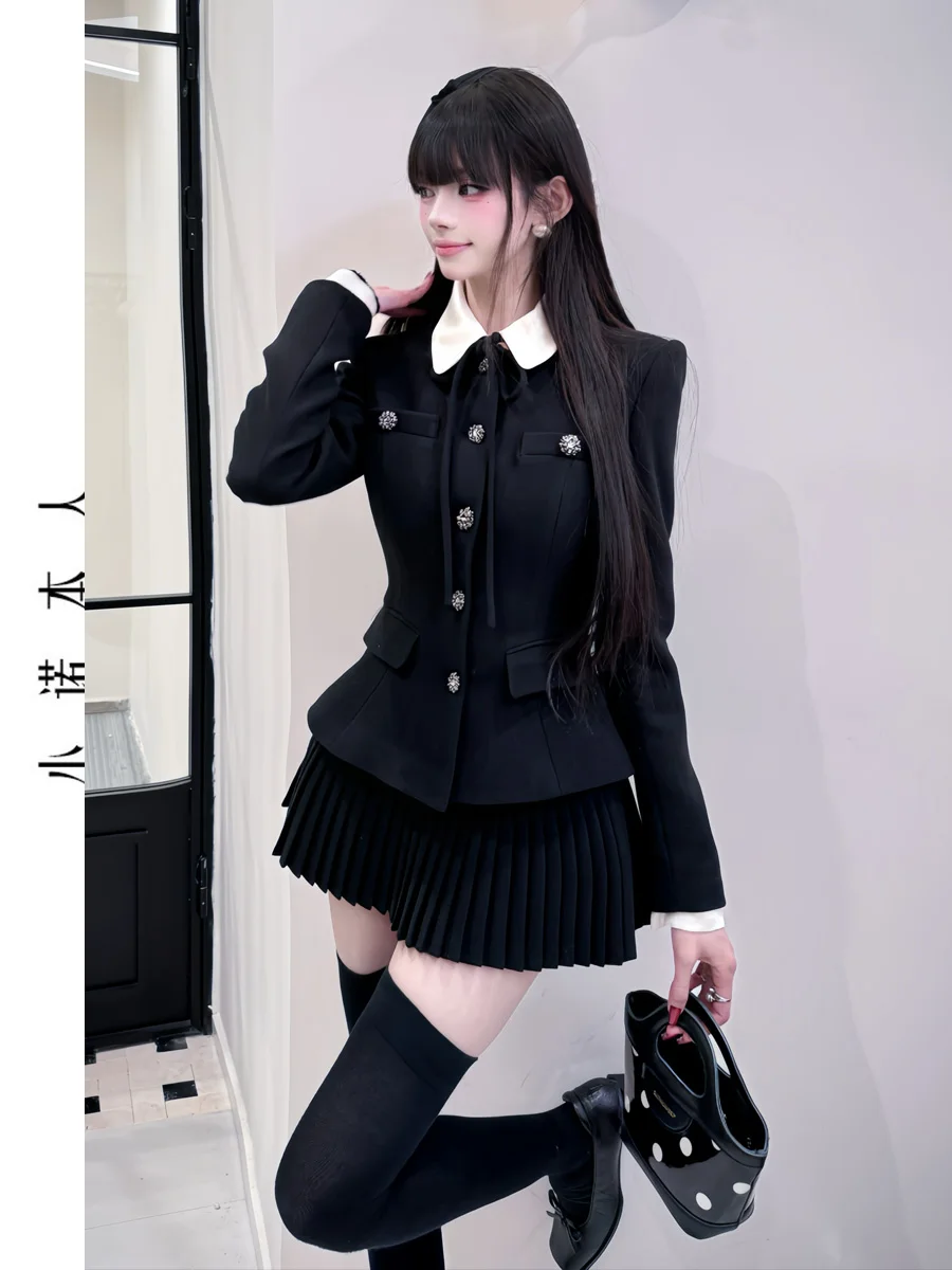

Slim Fit Woolen Coat And High Waist Pleated Skirt Set Xiao No Personal Thousand Gold Sensation College Sle Faion Set