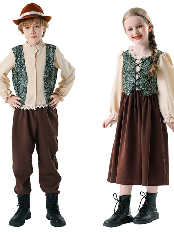 

Traditional Retro Children's Performance Dress Halloween Art Festival Performance Girls' Skirt Ethnic Stage Costume for Kids