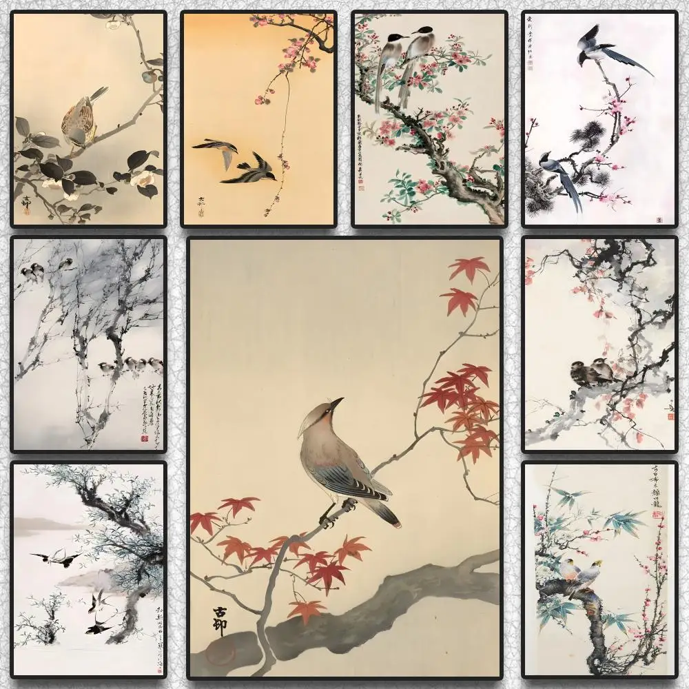 

Flower Plants Birds Painting Calligraphy Premium Waterproof Cotton Canvas Posters Wallart for Living Room Decoration Room Decor