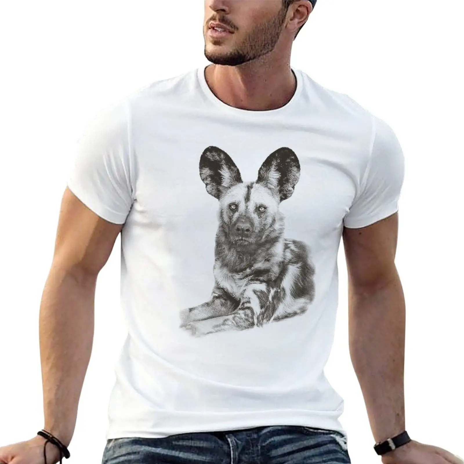 Wild Dog Making Eye Contact T-Shirt quick drying plus size tops mens graphic t-shirts pack