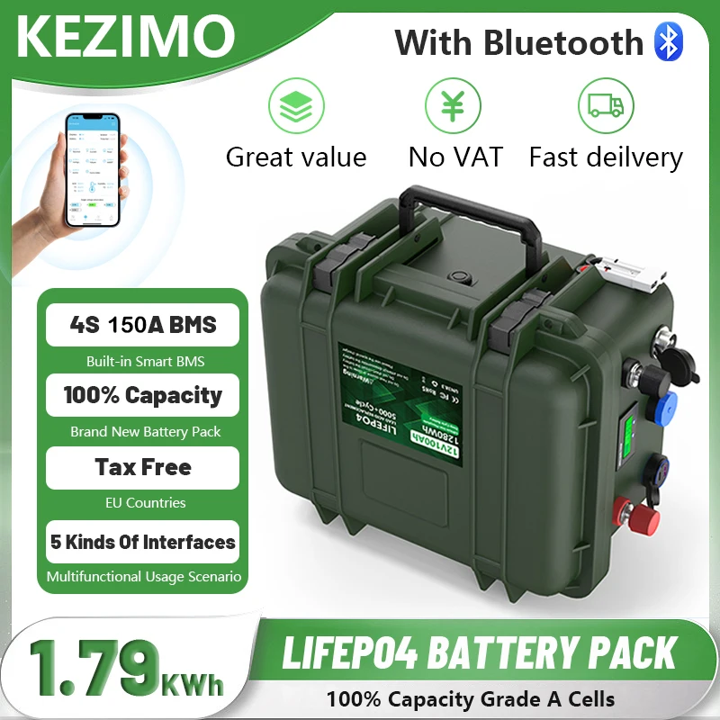 Batterie LiFePO4 12V 140Ah 1792Wh 6000+ cycles avec BMS Bluetooth, cellules Grand A, batterie lithium 12.8V IP56 pour bateau, camping-car, stock UE