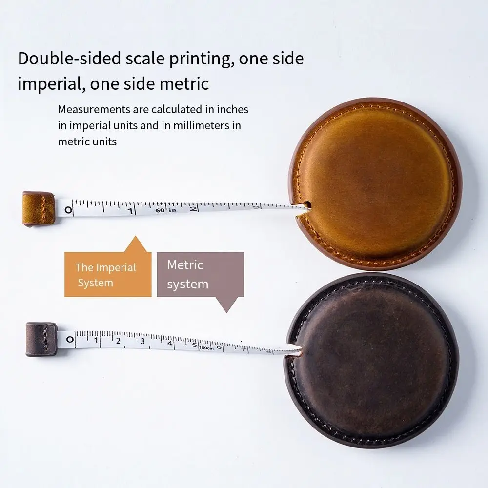 Crazy Horse Leather Genuine Leather Roll Tape Measure Vintage Portable Sewing Tools Retractable Handmade Pull Ruler Women