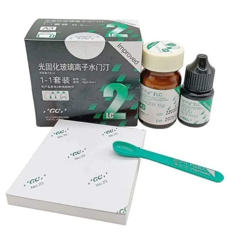 GC FujI II LC UV Cured Glass Ionomer Cement A2/A3 Color Oral Restoration Filling Material Releases Fluoride Ions Prevent Caries