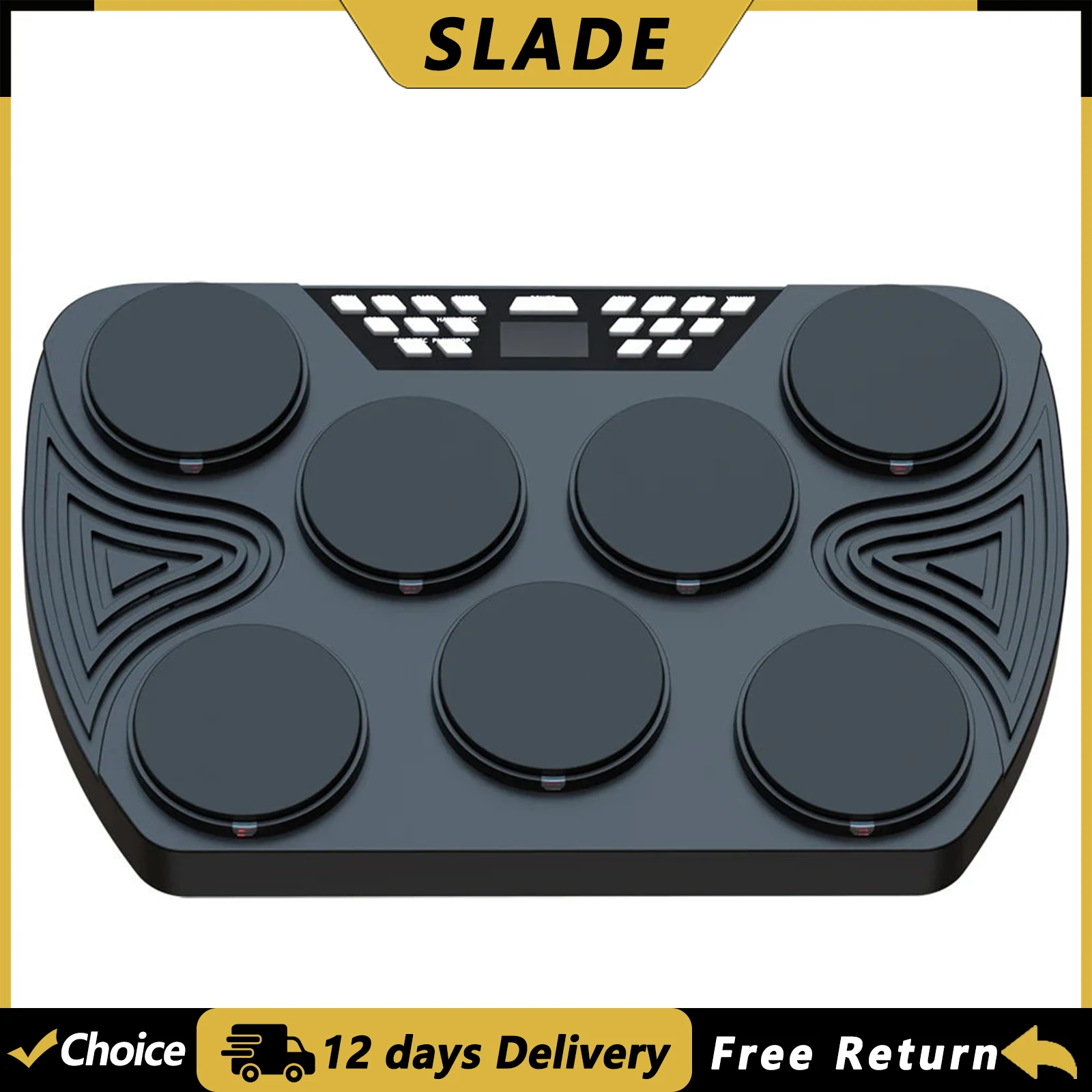 مجموعة طبلة إلكترونية 7 سرعات لسطح المكتب مدمجة في 2 مكبرات صوت ستيريو قابلة لإعادة الشحن مع دواسة أعواد الطبل #1