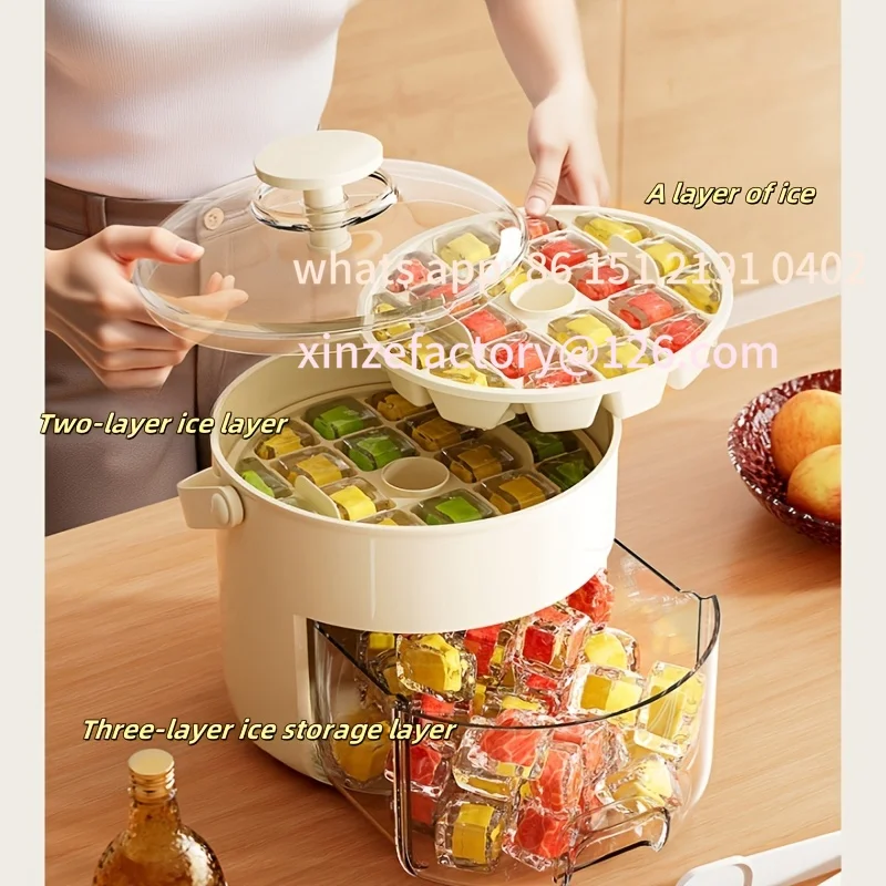 

Customizable Refrigerator Ice Bucket With Cover Tray To Make 40 Cubes Easy To Press And Release Cubes Bucket Wit
