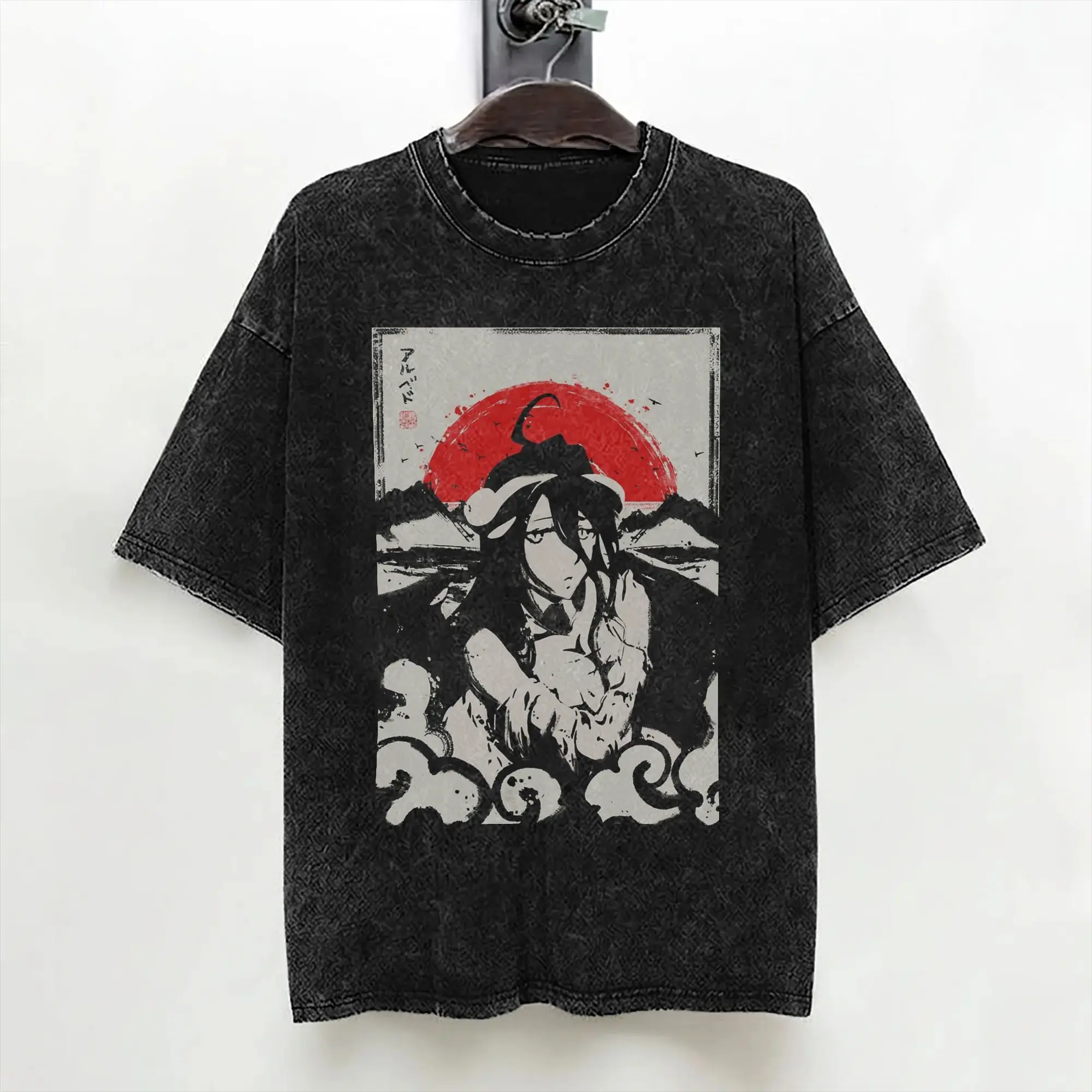 Albedo Japanese Anime T Shirt Washed Short Sleeve Oversize T-Shirt  Cool Men Women Streetwear Summer Tees